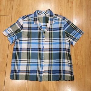 Cabin Creek Plaid Short Sleeve Button-Up Shirt – Blue & Green – Size L